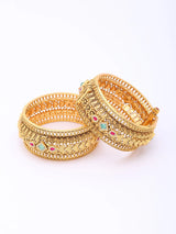 Kundan Set Brass Cuff Bangles (Pair)