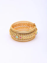 Kundan Set Brass Cuff Bangles (Pair)