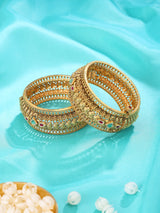 Kundan Set Brass Cuff Bangles (Pair)