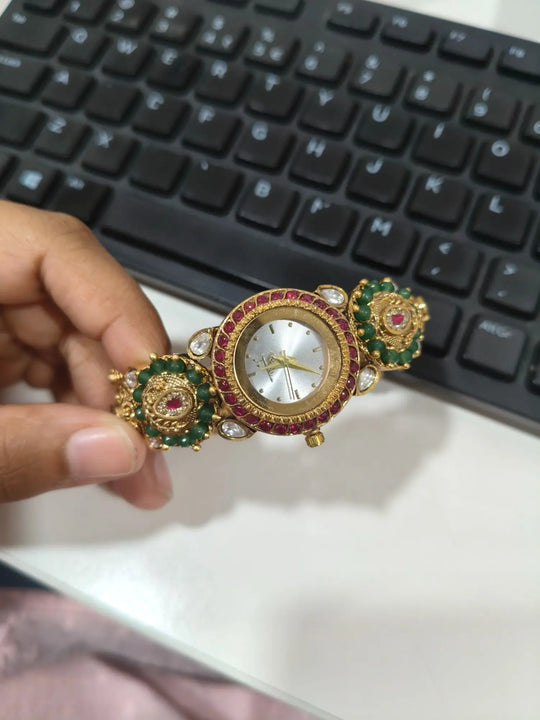 Kundan Brass Jhumka Earrings with Bangle Drop Detail
