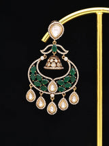 Green and Ruby Kundan Jhumka Earrings in Brass