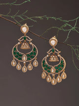 Green and Ruby Kundan Jhumka Earrings in Brass