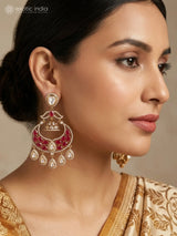 Green and Ruby Kundan Jhumka Earrings in Brass