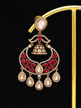 Green and Ruby Kundan Jhumka Earrings in Brass