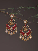 Green and Ruby Kundan Jhumka Earrings in Brass