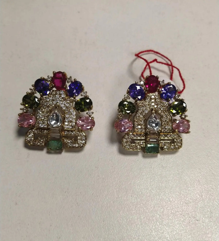 Antique Brass Earrings with Traditional Meenakari Finish