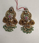 Antique Brass Jhumka Earrings with Meenakari Finish