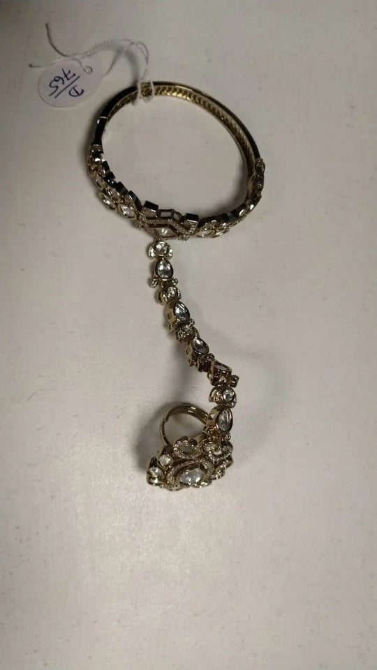 Brass Haath Phool Hand Bracelet with Floral Finger Chain