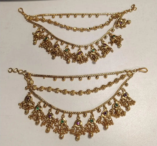 Brass Kundan Ear Chain with Delicate Filigree Detail