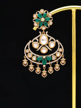 Floral Kundan Earrings with Green Teardrop Stone Drops