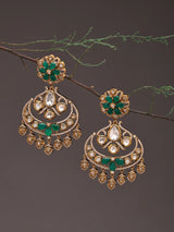Floral Kundan Earrings with Green Teardrop Stone Drops