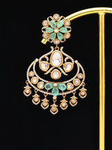 Floral Kundan Earrings with Green Teardrop Stone Drops