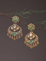 Floral Kundan Earrings with Green Teardrop Stone Drops