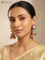 Kundan Jhumka Earrings with Ruby Stones and Pearl Drops