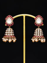 Kundan Jhumka Earrings with Ruby Stones and Pearl Drops