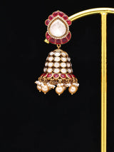 Kundan Jhumka Earrings with Ruby Stones and Pearl Drops