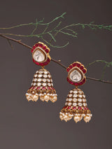 Kundan Jhumka Earrings with Ruby Stones and Pearl Drops