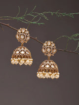Kundan Jhumka Earrings with Pearl Drops in Brass