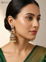 Green Kundan Jhumka Earrings with Pearl Beaded Drops
