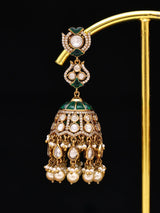 Green Kundan Jhumka Earrings with Pearl Beaded Drops