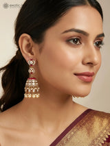 Green Kundan Jhumka Earrings with Pearl Beaded Drops