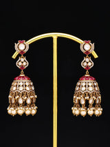 Green Kundan Jhumka Earrings with Pearl Beaded Drops