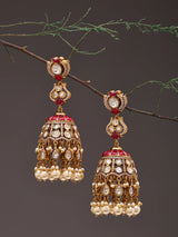 Green Kundan Jhumka Earrings with Pearl Beaded Drops