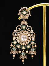 Floral Kundan Earrings with Stone Drops in Brass