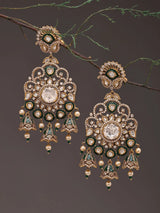 Floral Kundan Earrings with Stone Drops in Brass
