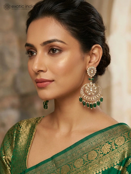 Floral Crescent Kundan Brass Earrings