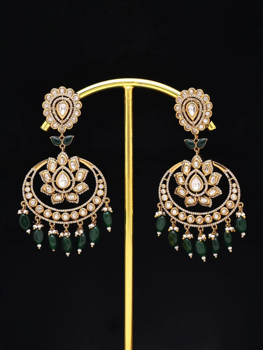 Floral Crescent Kundan Brass Earrings