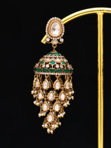 Green Kundan Jhumka Earrings with Meenakari and Pearl Drops