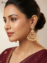 Kundan Chandbali Earrings with Pearl Drops in Brass