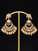 Kundan Chandbali Earrings with Pearl Drops in Brass