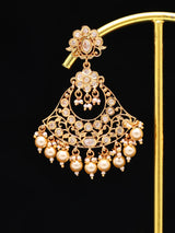 Kundan Chandbali Earrings with Pearl Drops in Brass