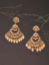 Kundan Chandbali Earrings with Pearl Drops in Brass