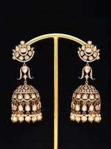 Kundan Chandbali Jhumka Earrings with Pearl Drops