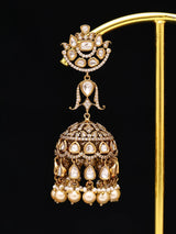 Kundan Chandbali Jhumka Earrings with Pearl Drops