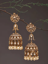 Kundan Chandbali Jhumka Earrings with Pearl Drops