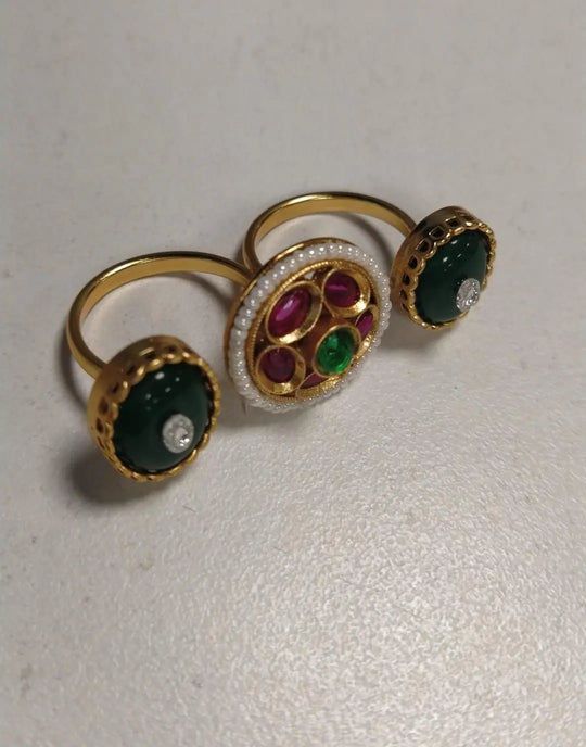 Kundan Brass Ring with Meenakari Inspired Floral Setting