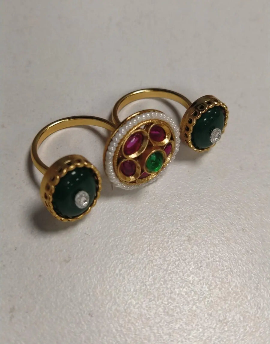 Kundan Brass Ring with Meenakari Inspired Floral Setting
