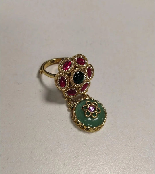 Brass Kundan Ring with Polished Meenakari Setting