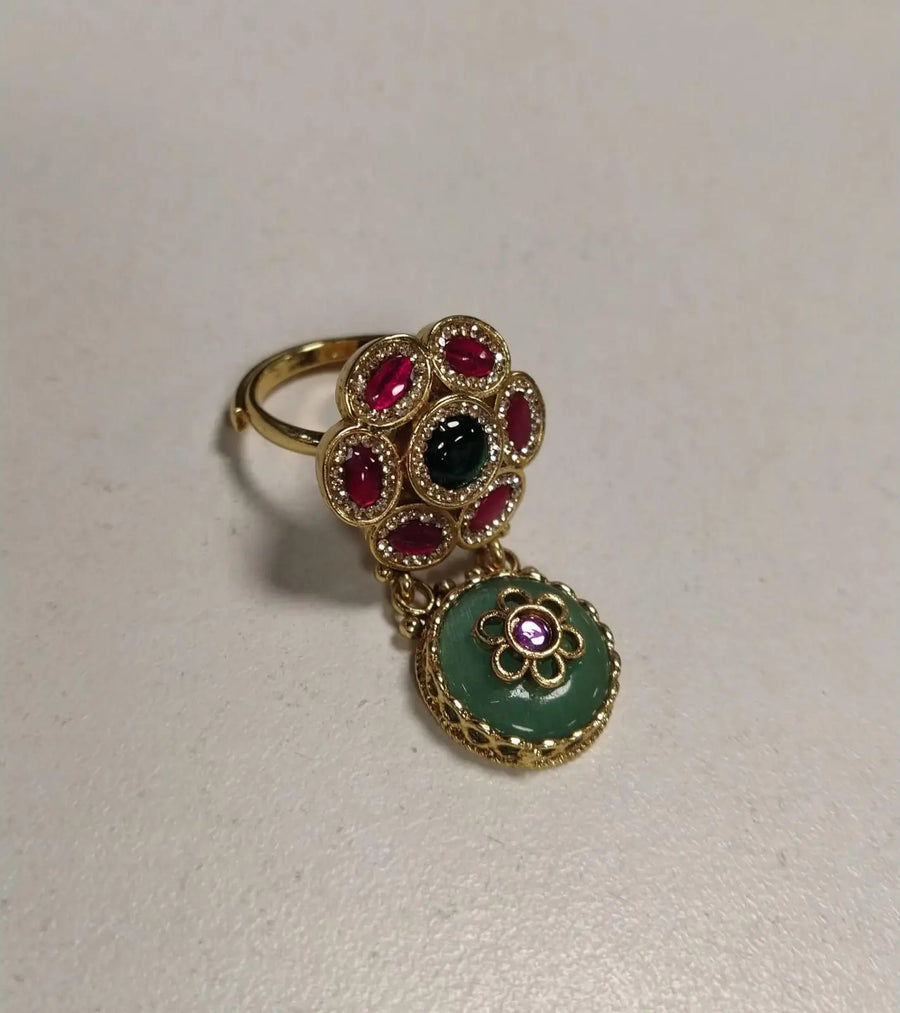 Brass Kundan Ring with Polished Meenakari Setting