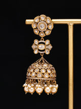 Kundan Floral Brass Earrings with Pearl Drop