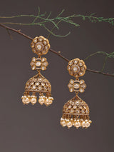 Kundan Floral Brass Earrings with Pearl Drop