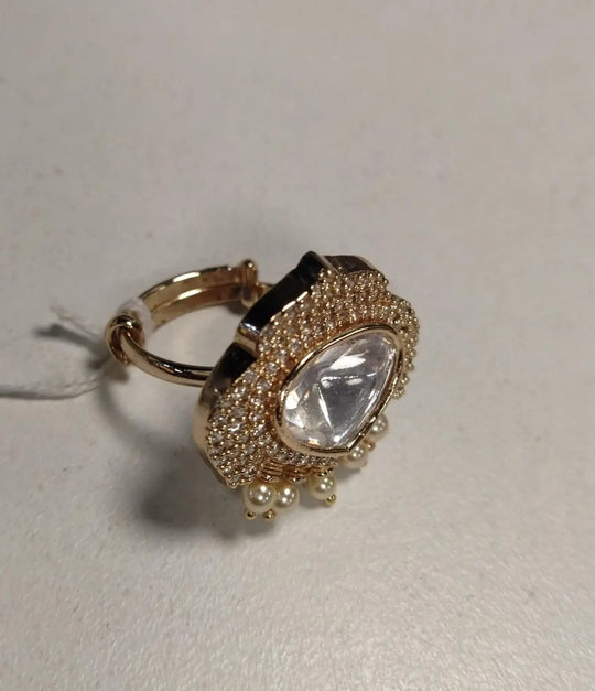 Kundan Brass Ring with Green, Red and White Stones