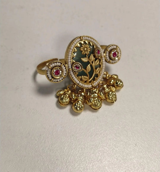 Kundan Brass Ring with Polished Meenakari Setting