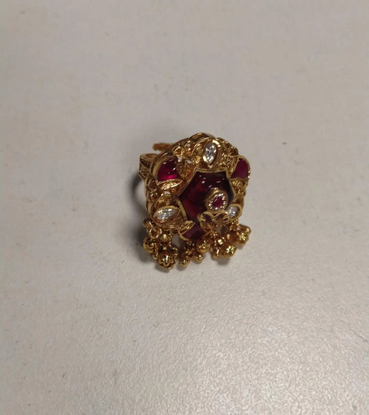Mint and Red Kundan Brass Ring