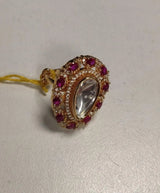 Kundan Ring in Brass with Green, Pink and White Stones