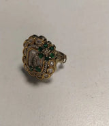 Kundan Green Stone Brass Ring